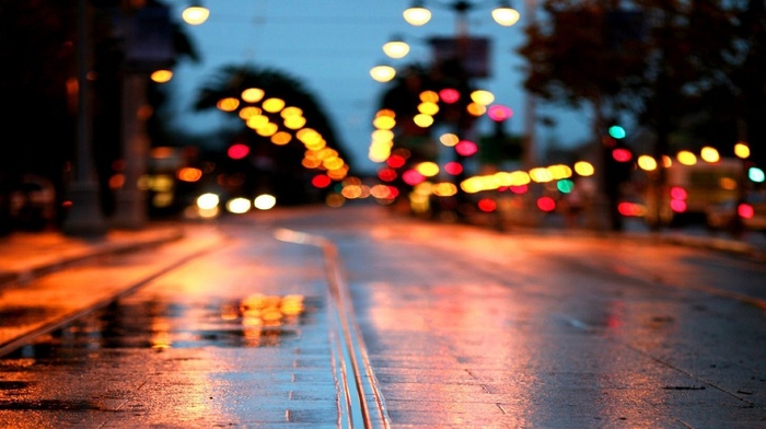 wet, city, rain, macro, highlights, road, cities, lights