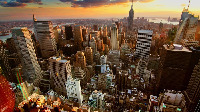 city, sunset, cities, New York City, skyscrapers, sky