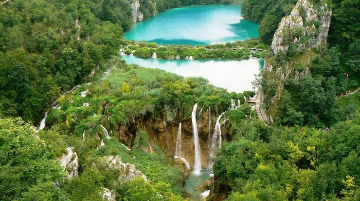 lake, landscape, nature, waterfall