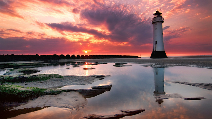lighthouse, nature, sunset, coast
