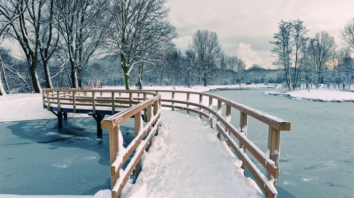 river, bridge, winter, beauty