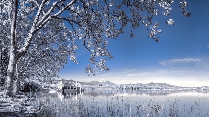 lake, landscape, winter