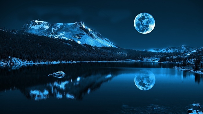 nature, lake, moon