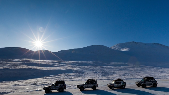 winter, road, Sun