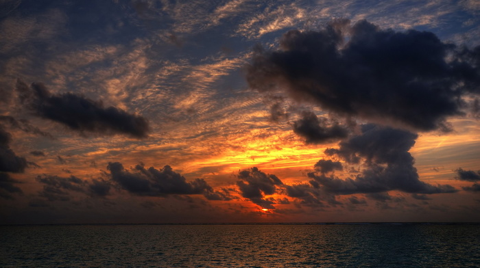 sunset, clouds, Sun, sea, sky, nature