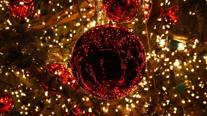 ball, lights, fir-tree, winter, balloons, creative, holiday