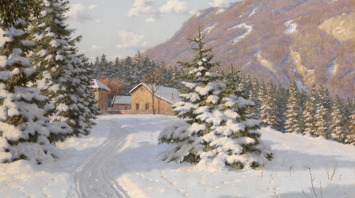 winter, landscape, painting