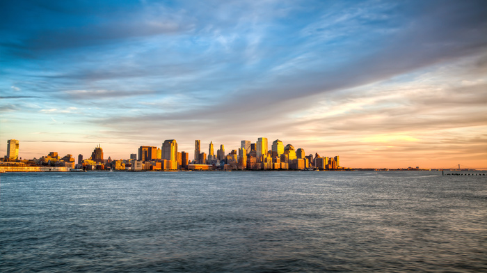 island, landscape, sea, cities, New York City, water, waves