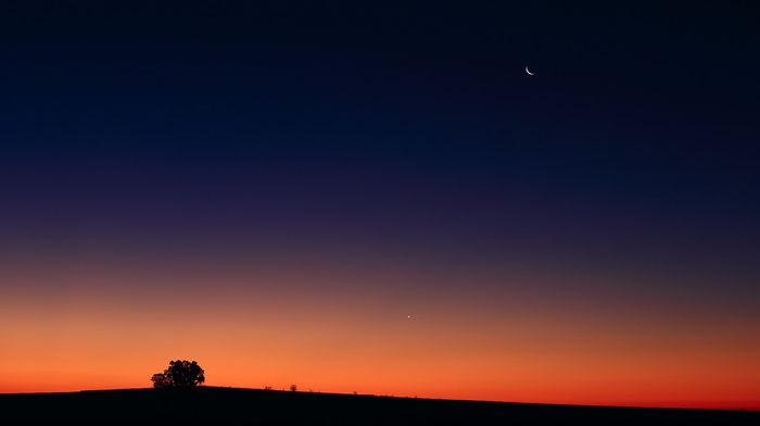 moon, sunset, nature