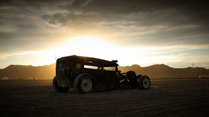 sunset, cars, desert