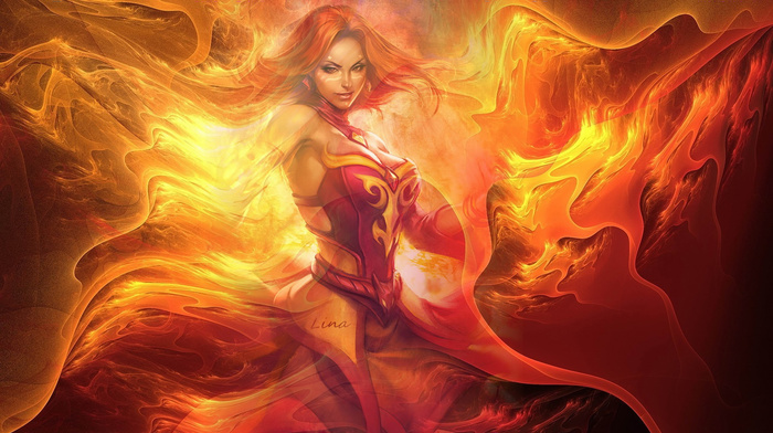 flame, girl, Dota, decorations, video games