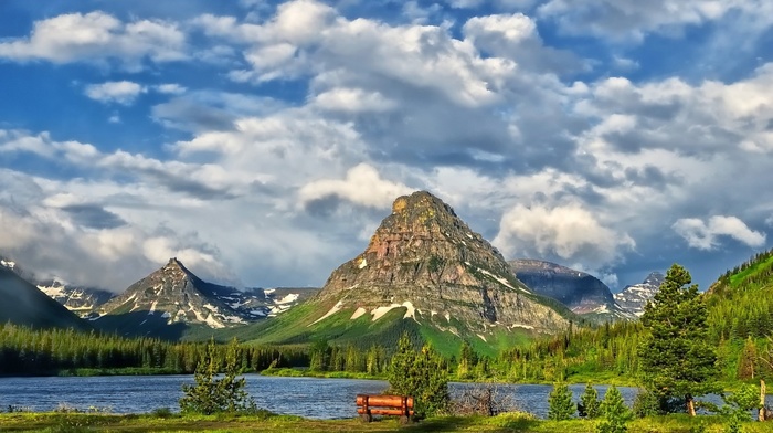 lake, clouds, nature, mountain