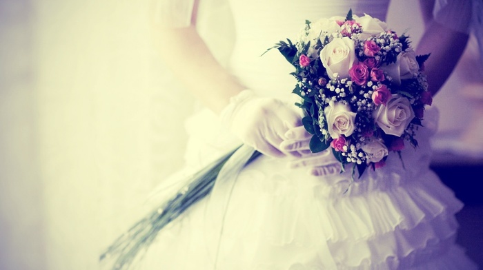 bouquet, flowers, stunner, dress, gloves