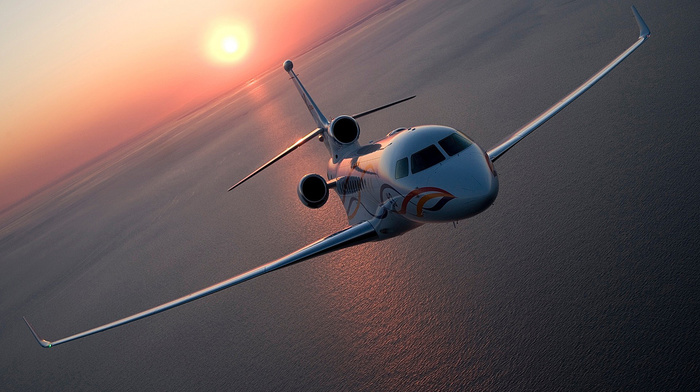 sea, airplane, Sun, sky, aircraft