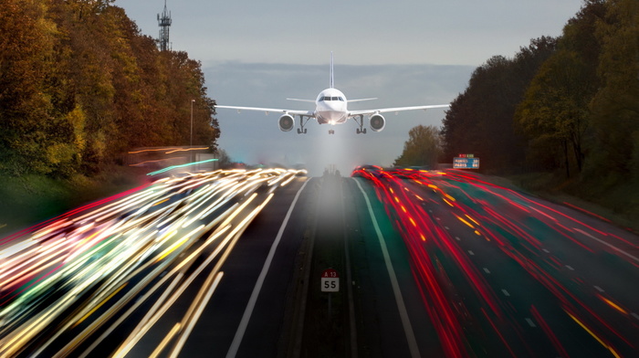 lights, stunner, road, airplane