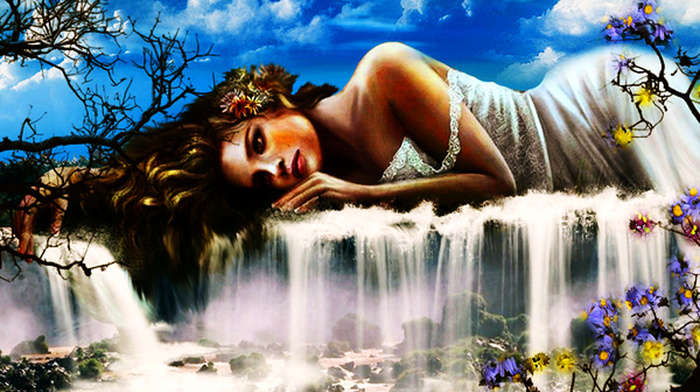 stunner, art, waterfall, girl