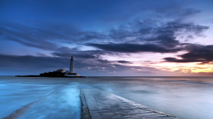 nature, sea, lighthouse, sunset