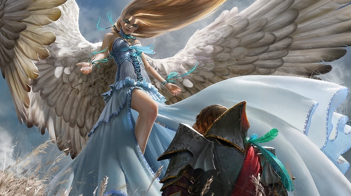 angel, art, wings, fantasy, girl, man
