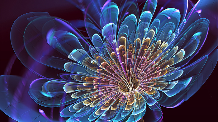 3D, flower, blue, art, petals