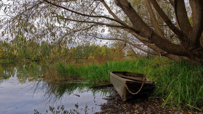 nature, autumn, boat, lake