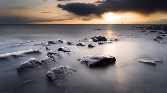 sea, sunset, stones, stunner