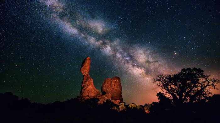 stars, canyon, nature, sky, night, Milky Way, desert