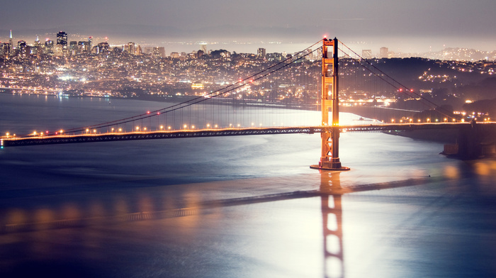 bridge, night, cities, lights