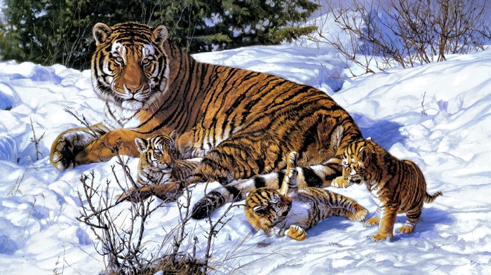 animals, snow, art, winter