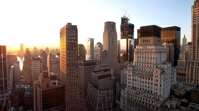 cities, sunset, New York City