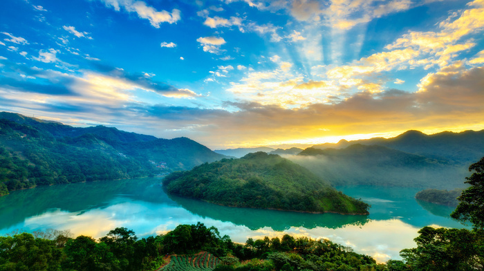 lake, clouds, landscape, nature