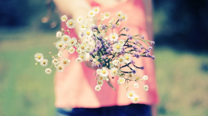 girl, macro, flowers