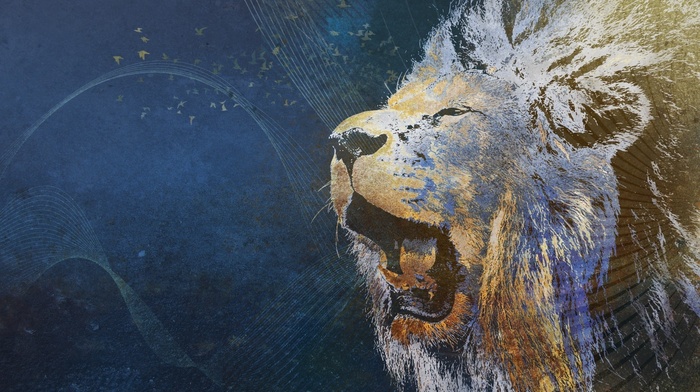 background, stripes, 3D, lion