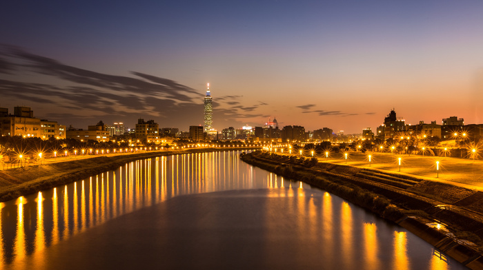 river, evening, cities, city, China