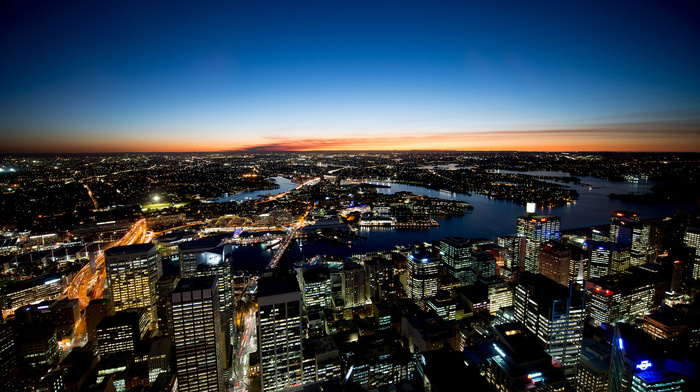 cities, sunset, horizon, sky, city, Australia