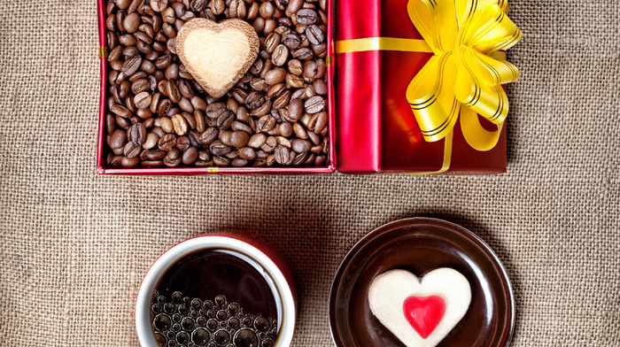 cup, gift, coffee, box, heart