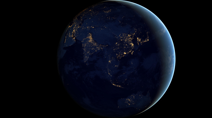 Earth, space, night, planet, lights