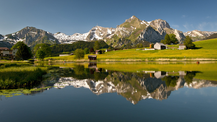 reflection, lake, mountain, Switzerland, nature