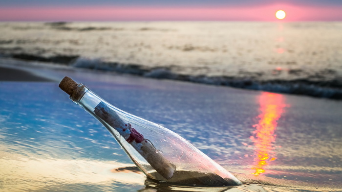 sea, sunset, landscape, bottle, stunner