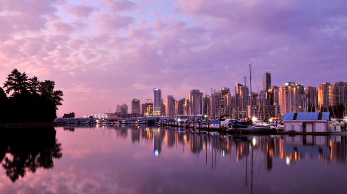 Canada, clouds, cities, dawn