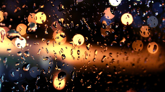 drops, stunner, night, bokeh, rain, lights