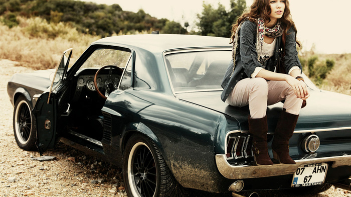 automobile, model, mustang, road, girl, Ford, car, cars