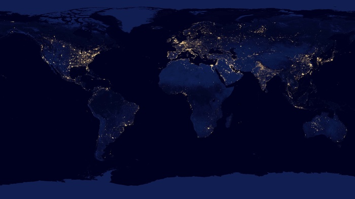 space, planet, map, lights, Earth, NASA, night