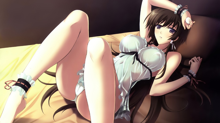 lying down, bed, girl, anime, ecchi