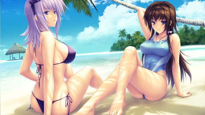 beach, girls, summer, bikini, anime