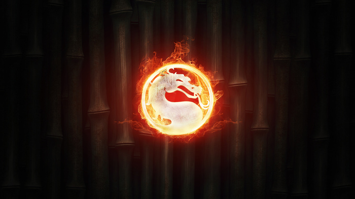 logo, Mortal Kombat, background, fire, minimalism