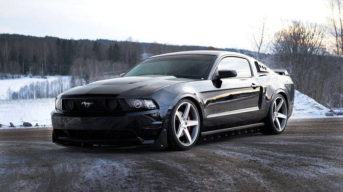 mustang, cars, Ford, road, black