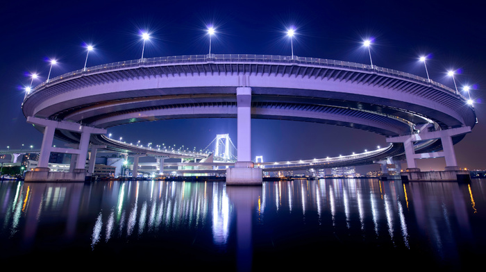 bridge, Tokyo, night, Japan, cities, lights