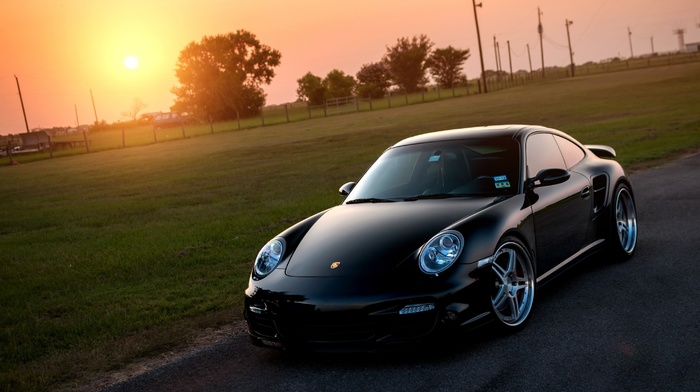 Sun, black, cars, Porsche