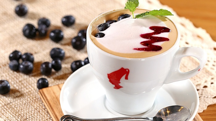 delicious, berries, cup, foam, coffee