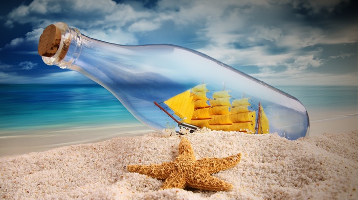 sky, macro, sand, bottle, ship